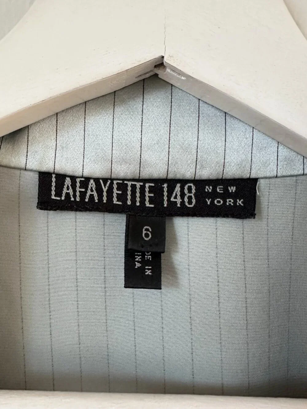 Lafayette 148 New York Vintage Slate Blue 100% Silk Button Down Blouse Size 6 - Picture 8 of 9